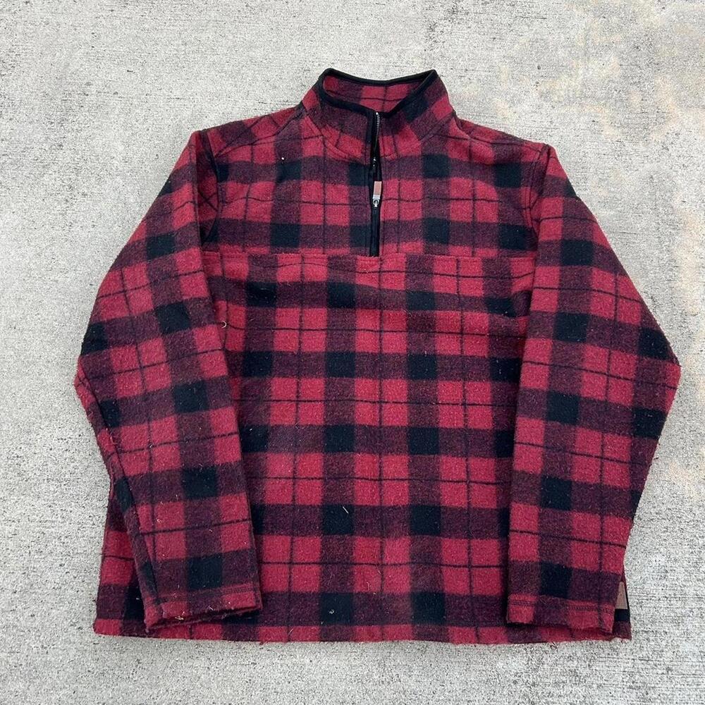 Vintage Q Zip Red Black Lumberjack Plaid Fleece Pullover XL